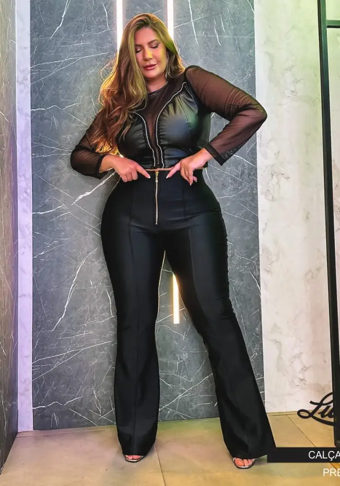 Calça Prada Feminina Plus Size Flare 10807 Preto