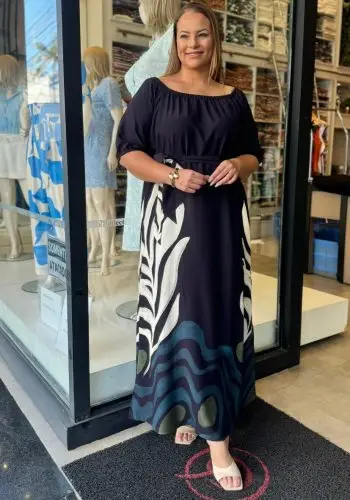 Vestido Longo Plus Size Manga Curta Ref 12269 Marinho - 46