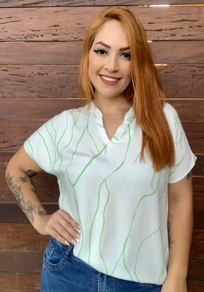 Blusa Feminina Plus Size Manga Curta Ref 26119 Off White - 52
