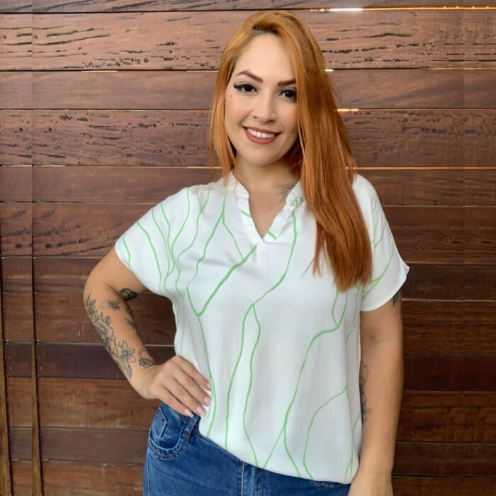 Blusa Feminina Plus Size Manga Curta Ref 26119 Off White - 50