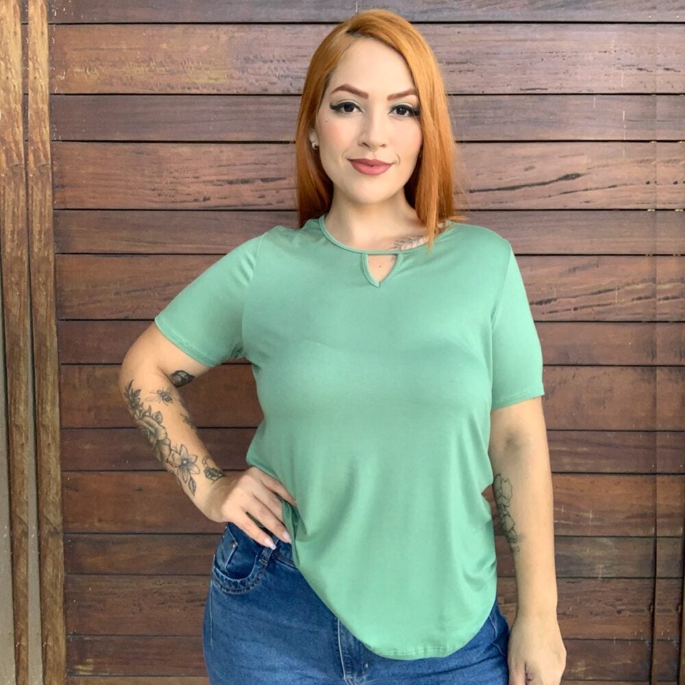 Blusa Feminina Plus Size Manga Curta Ref 35898 Verde - 48