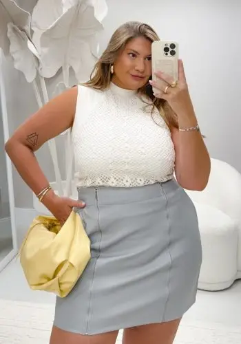 Mini Saia Courino Plus Size Ref. 12123 Cinza - 50
