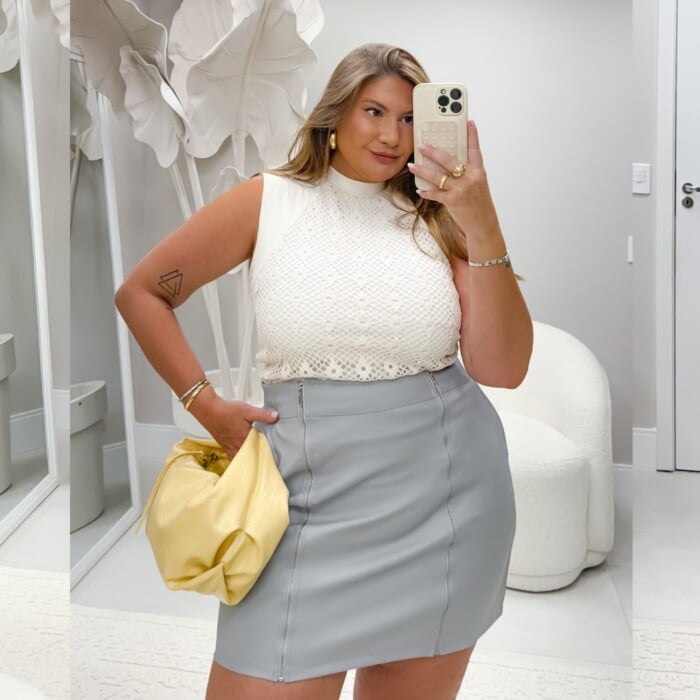 Mini Saia Courino Plus Size Ref. 12123 Cinza - 48