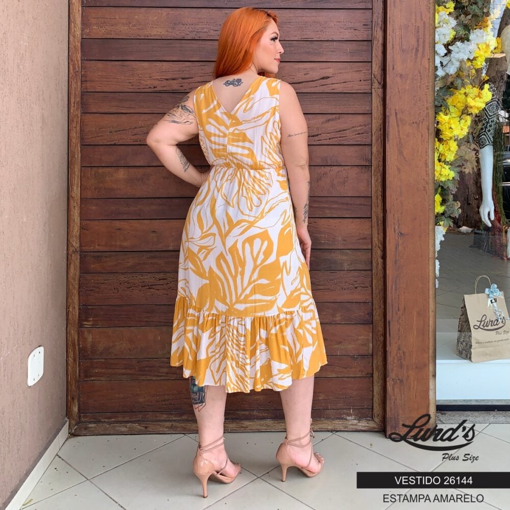 Alternative view of Vestido Plus Size Sem Manga ref 26144 Estampa Amarelo