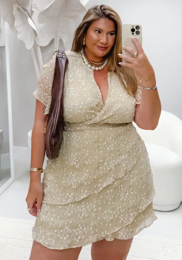 Vestido Plus Size Manga Curta Ref 3973 Bege - 46