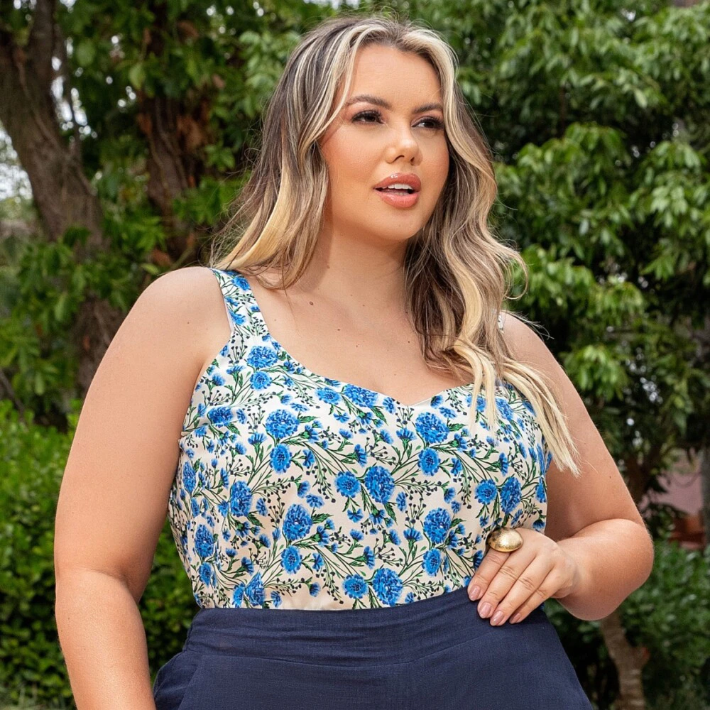 Regata Feminina Plus Size Ref 700716 Estampa Azul - 46