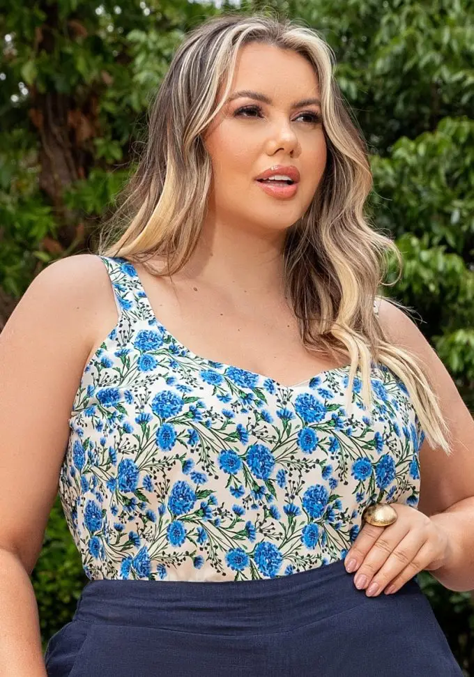 Regata Feminina Plus Size Ref 700716 Estampa Azul - 50