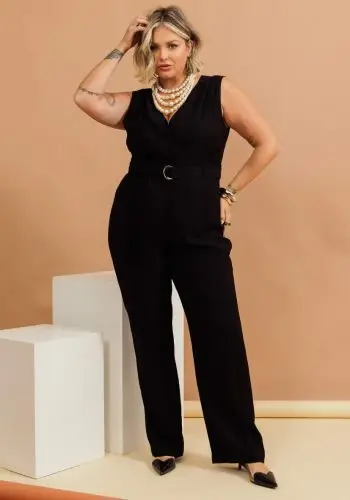 Macacão Longo Feminino Plus Size Sem Manga Ref 900706 Preto