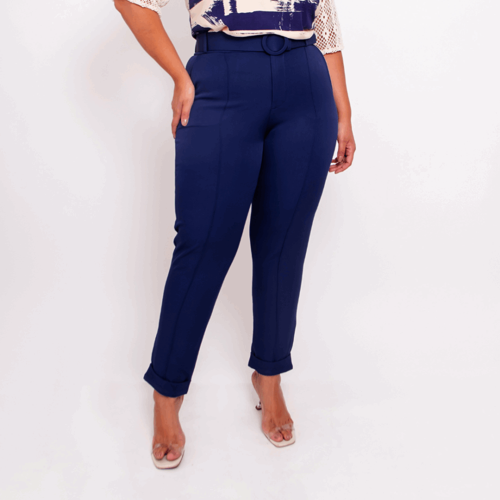 Alternative view of Calça Feminina Plus Size Alfaiataria Com Cinto Ref 11122 Marinho