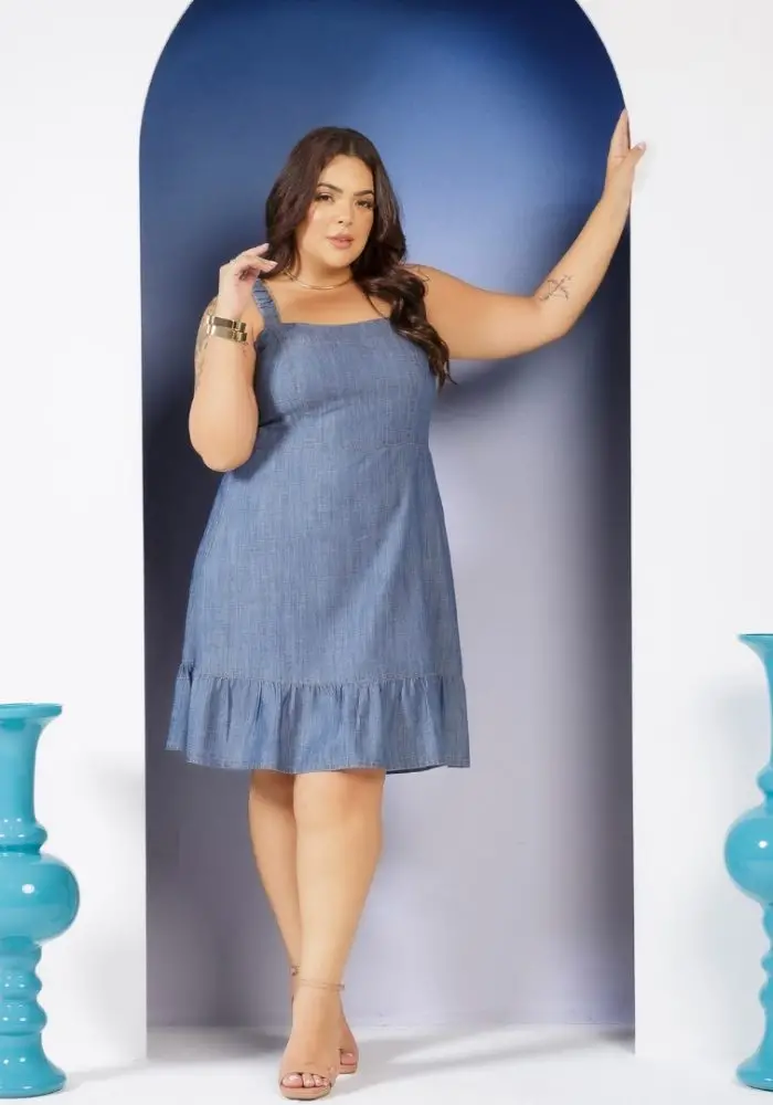 Vestido Plus Size Sem Manga Ref 13981 Jeans - 54