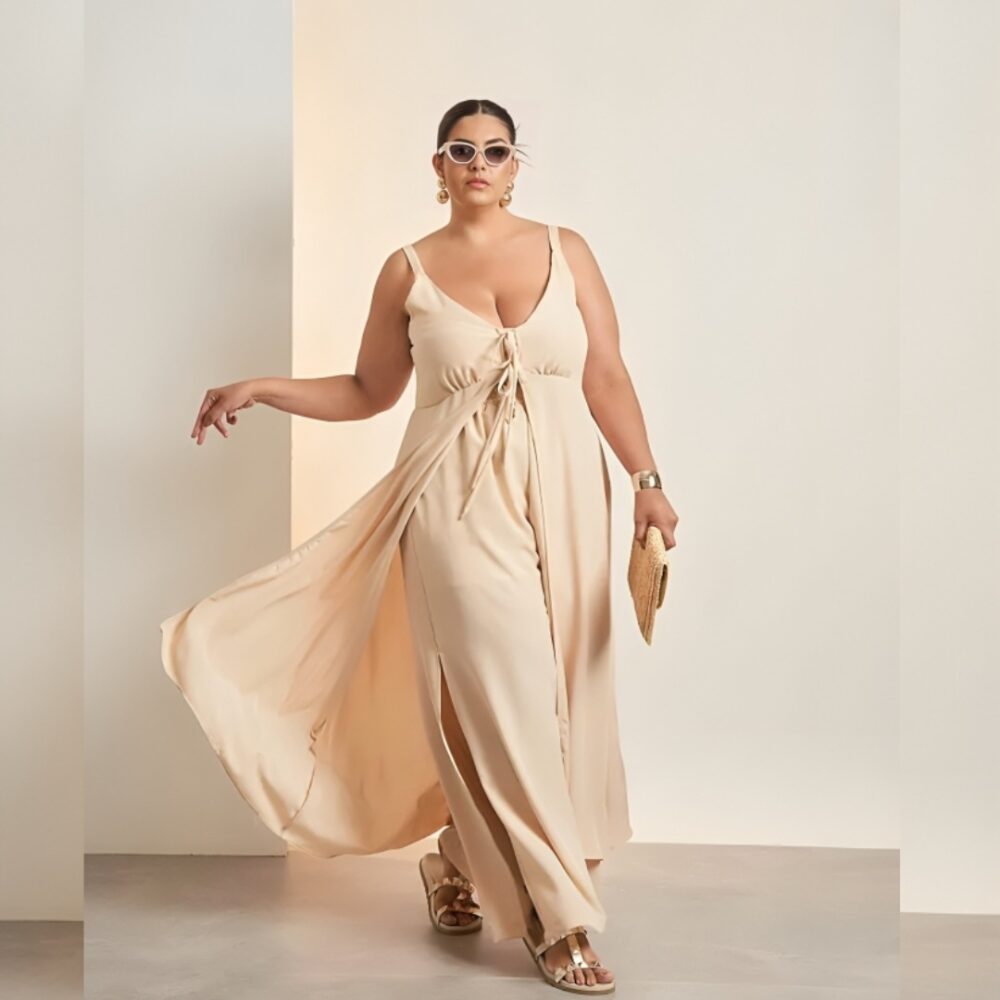 Regata Alongada Feminina Plus Size Ref 4071 Bege - 52