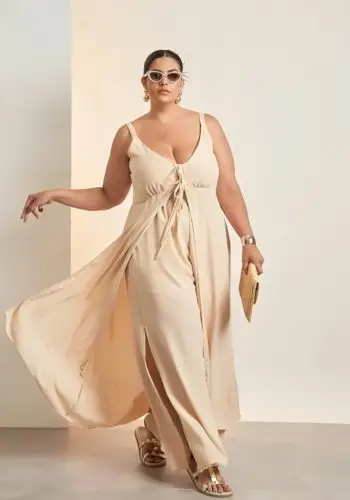 Regata Alongada Feminina Plus Size Ref 4071 Bege - 48