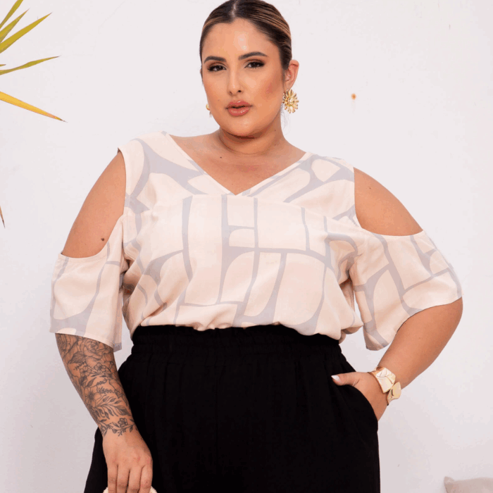 Blusa Feminino Plus Size Manga Curta Ref 700779 Estampa Salmão  - 52