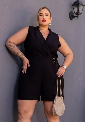 Macaquinho Feminino Plus Size Sem Manga Ref 900707 Preto