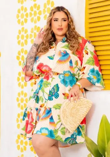 Vestido Plus Size Manga Curta Ref 900713 Creme
