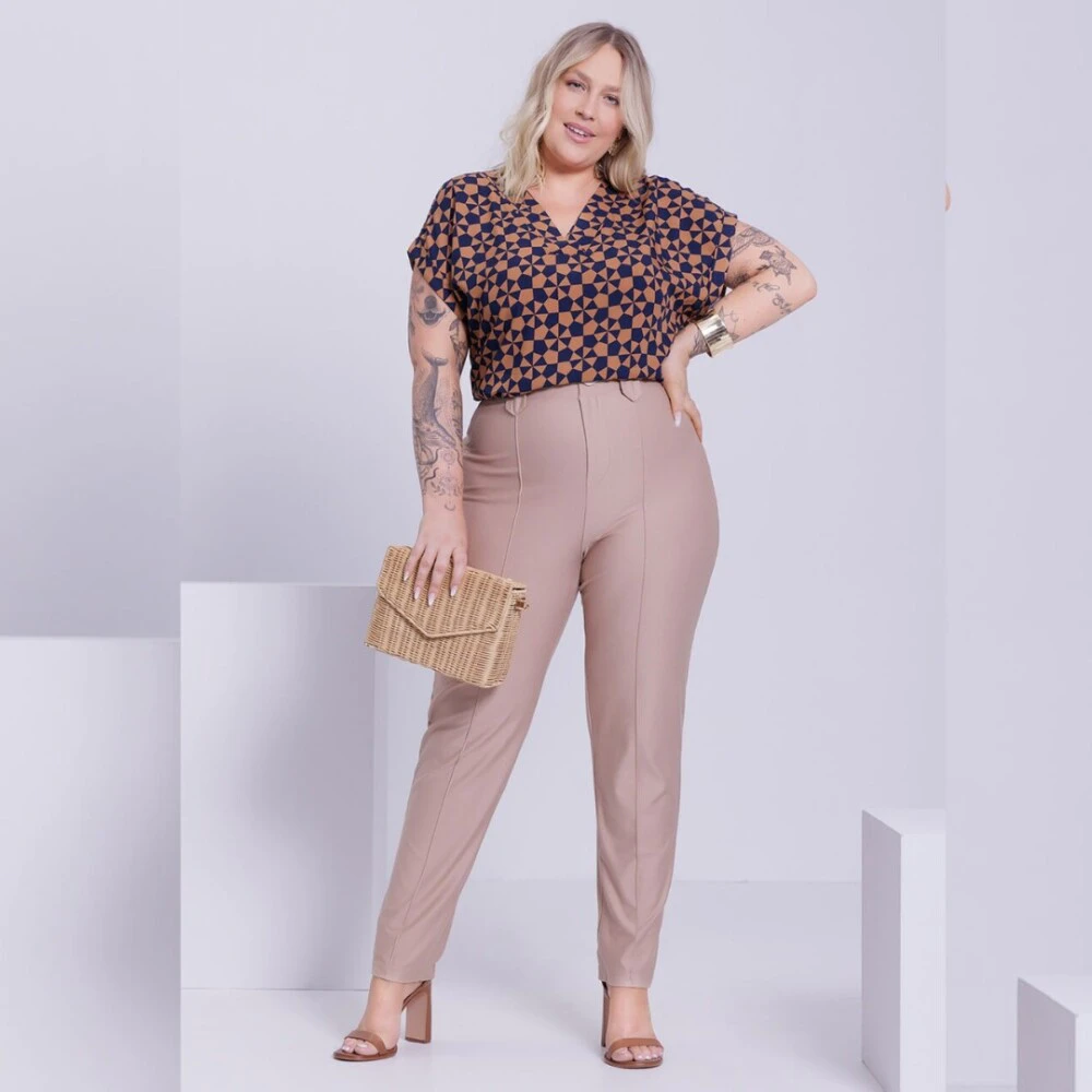 Calça Feminina Plus Size Ref 26135 Bege - 52