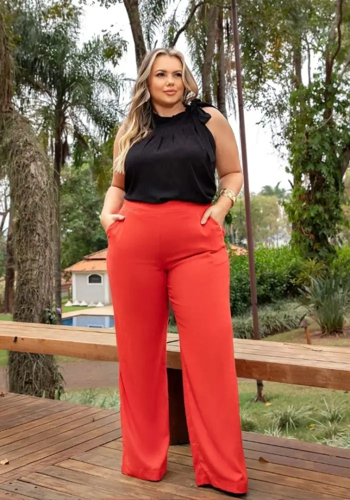 Calça Pantalona Feminina Plus Size Ref 800247 Vermelho