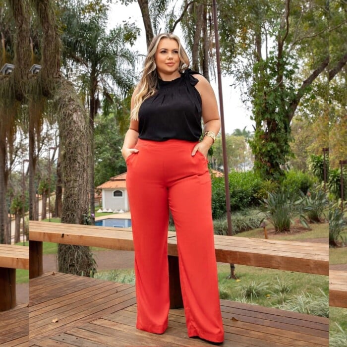 Calça Pantalona Feminina Plus Size Ref 800247 Vermelho - 52