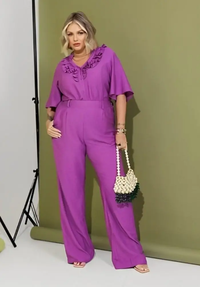 Calça Pantalona Feminina Plus Size Ref 800251 Fúcsia - 52