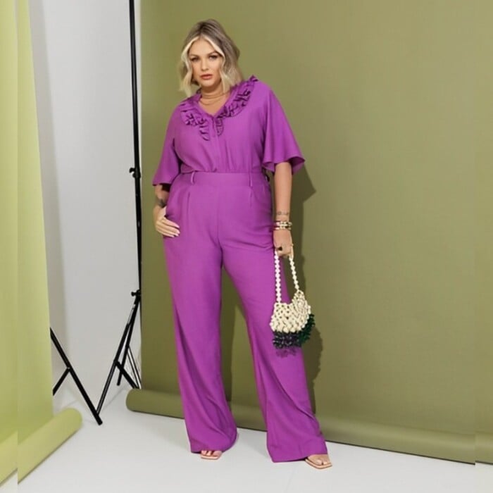 Calça Pantalona Feminina Plus Size Ref 800251 Fúcsia - 48