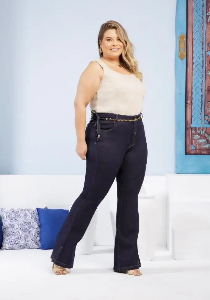 Calça Flare Feminina Plus Size Ref 8980 Jeans - 46