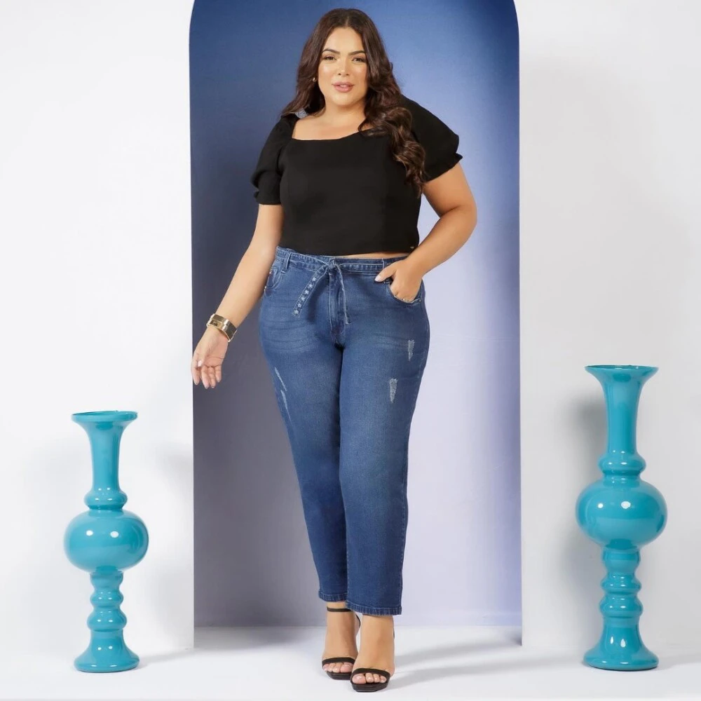 Calça Mom Feminina Plus Size Ref 8984 Jeans - 46