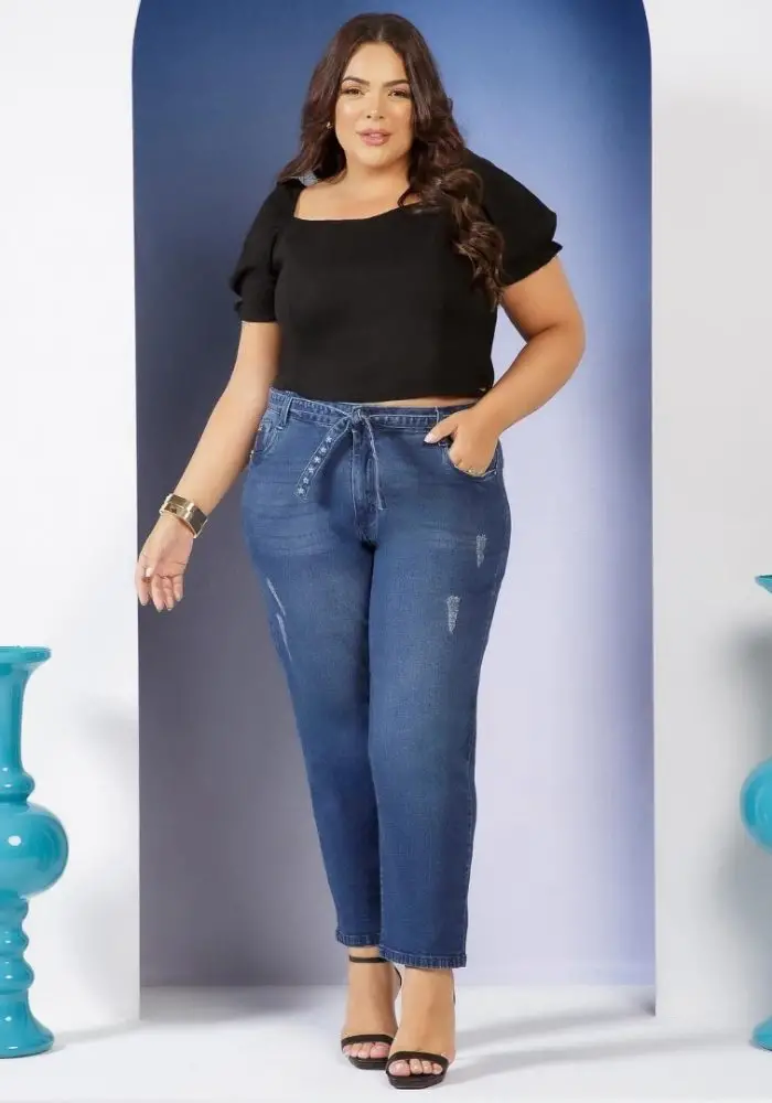 Calça Mom Feminina Plus Size Ref 8984 Jeans