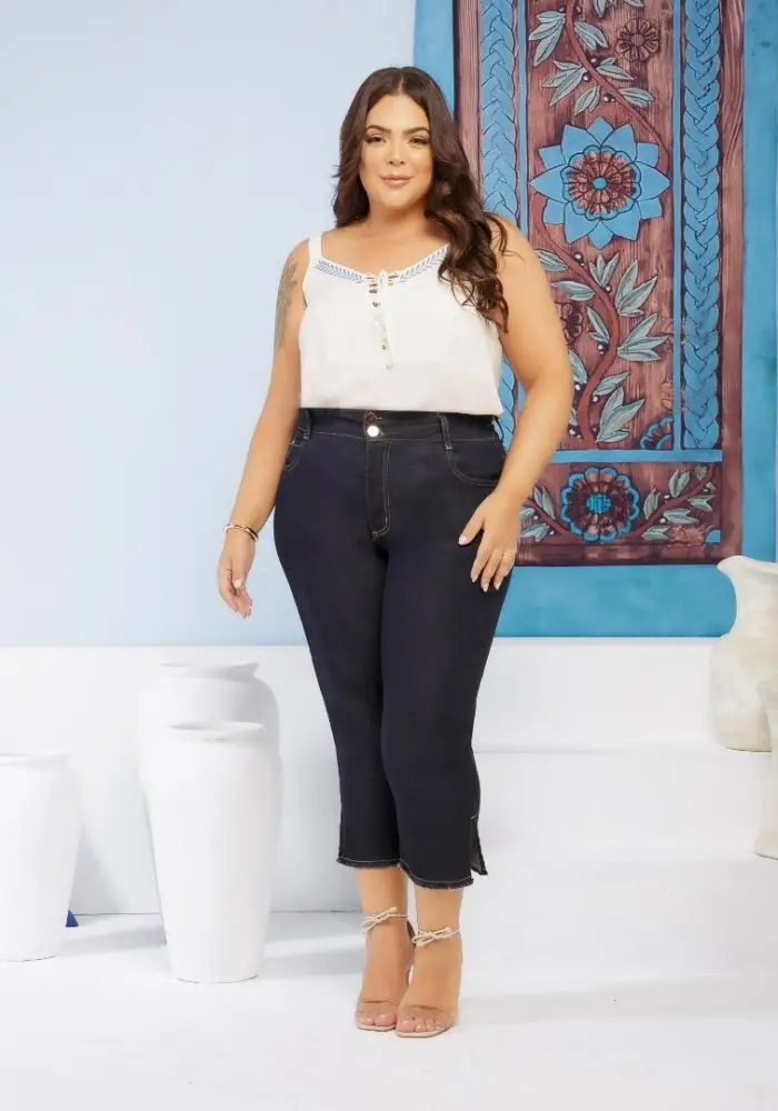 Calça Capri Feminina Plus Size Ref 8986 Jeans