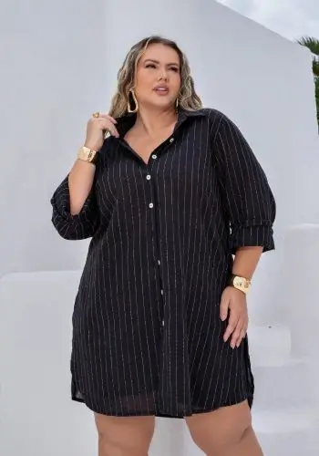 Camisa Feminina Plus Size Manga Longa Ref 700780 Preto
