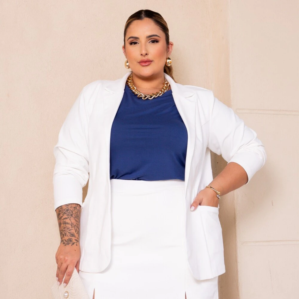 Blazer Feminino Plus Size Ref 700394 Branco NINA - 46