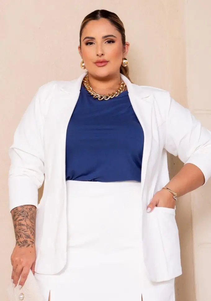 Blazer Feminino Plus Size Ref 700394 Branco - 46