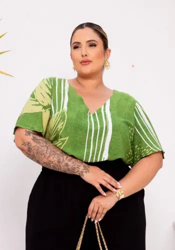 Blusa Feminina Plus Size Manga Curta Ref 700776 Verde