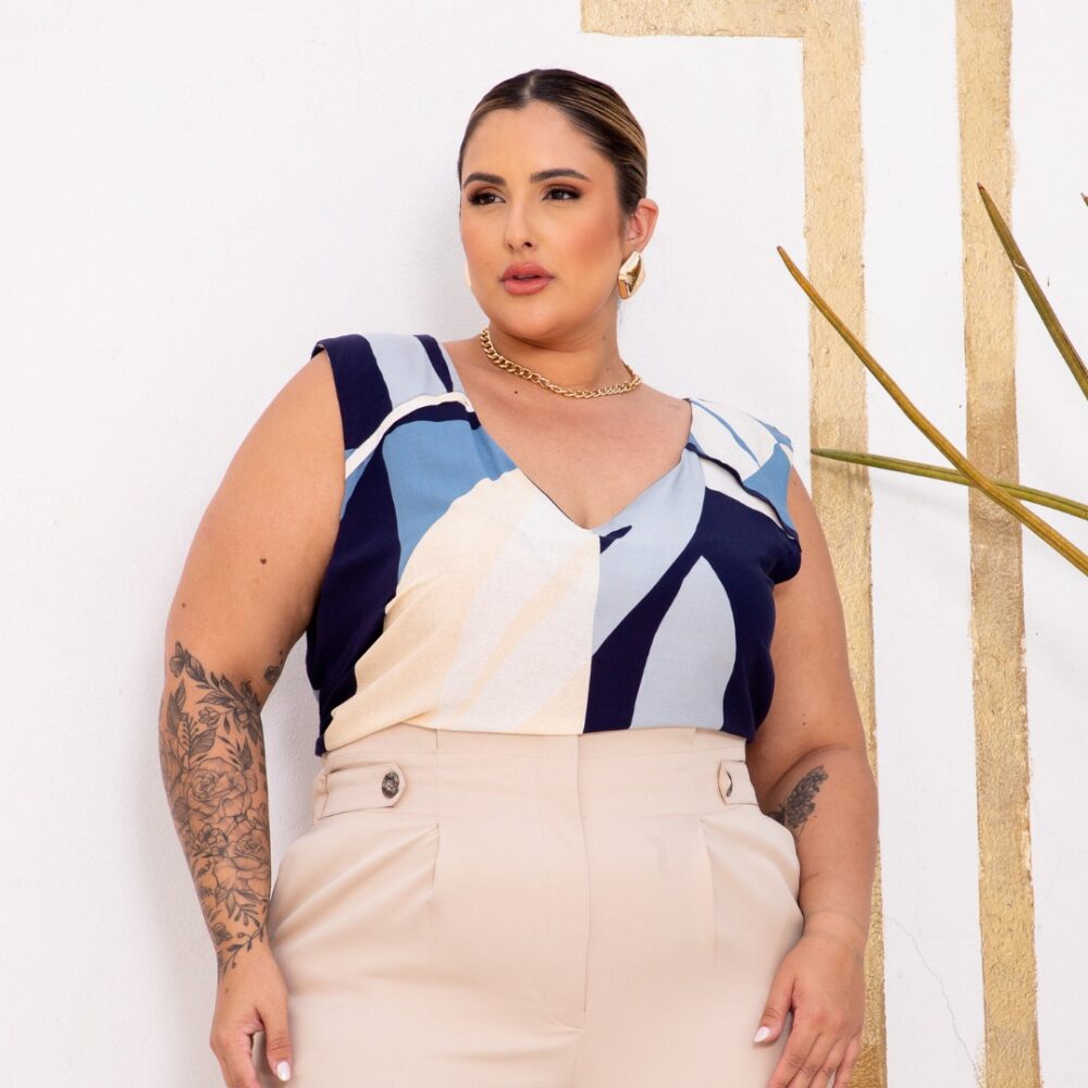 Regata Feminina Plus Size Ref 700775 Estampa Azul - 54