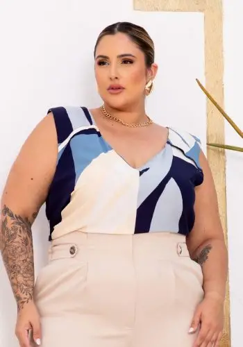 Regata Feminina Plus Size Ref 700775 Estampa Azul
