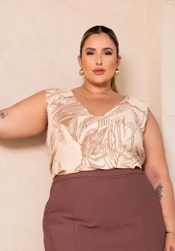 Regata Feminina Plus Size Ref 700775 Estampa Bege