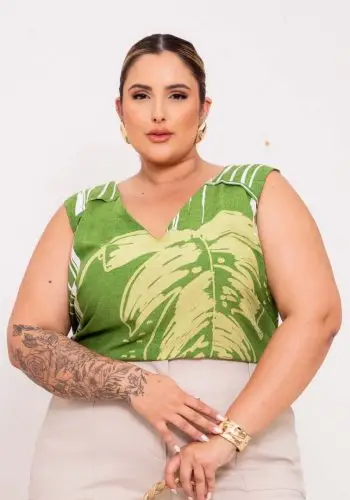 Regata Feminina Plus Size Ref 700775 Estampa Verde
