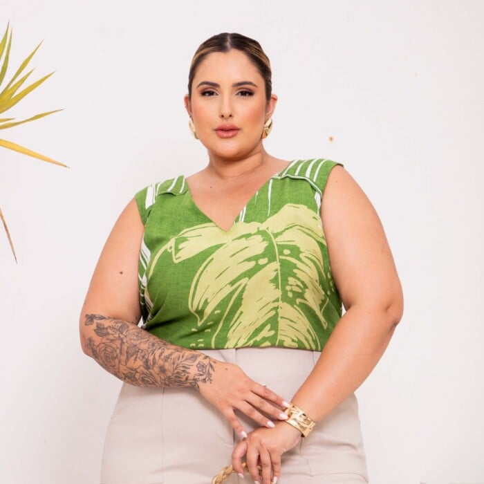 Regata Feminina Plus Size Ref 700775 Estampa Verde - 52