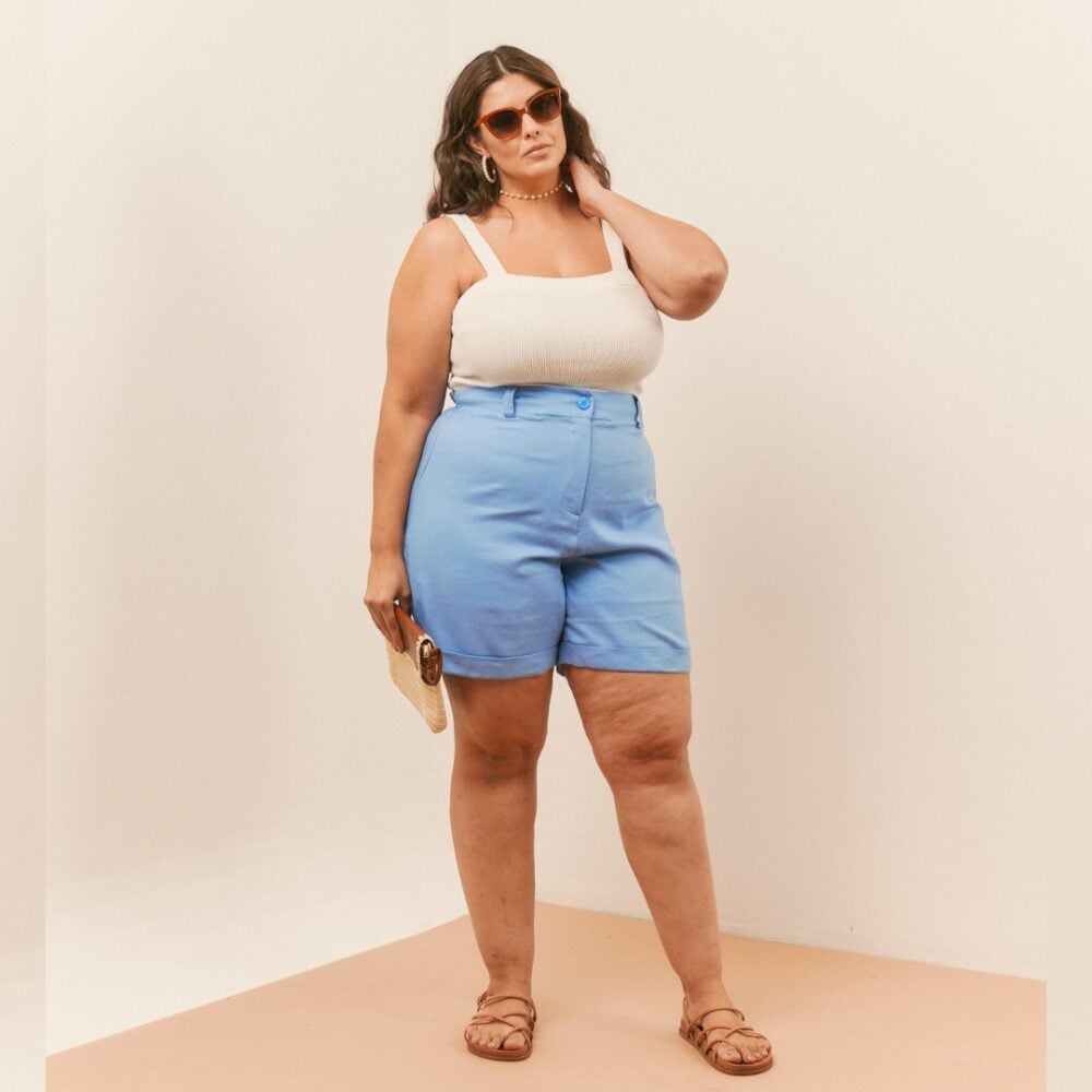 Shorts Feminino Plus Size Ref 3967 Azul - 54