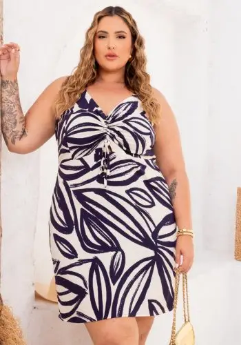 Vestido Plus Size Sem Manga Ref 900737 Estampa Marinho