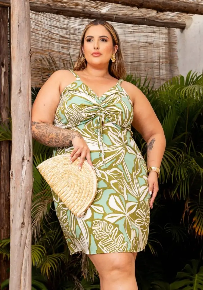 Vestido Plus Size Sem Manga Ref 900737 Estampa Verde - 52