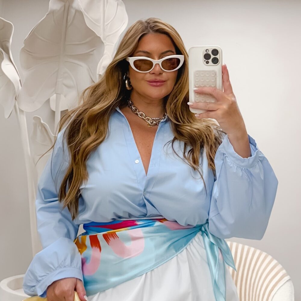 Camisa Feminina Plus Size Alongada com Manga Ref 748590 Azul - 46 48