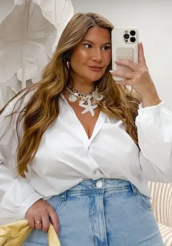 Camisa Feminina Plus Size Alongada com Manga Ref 748590 Branco 