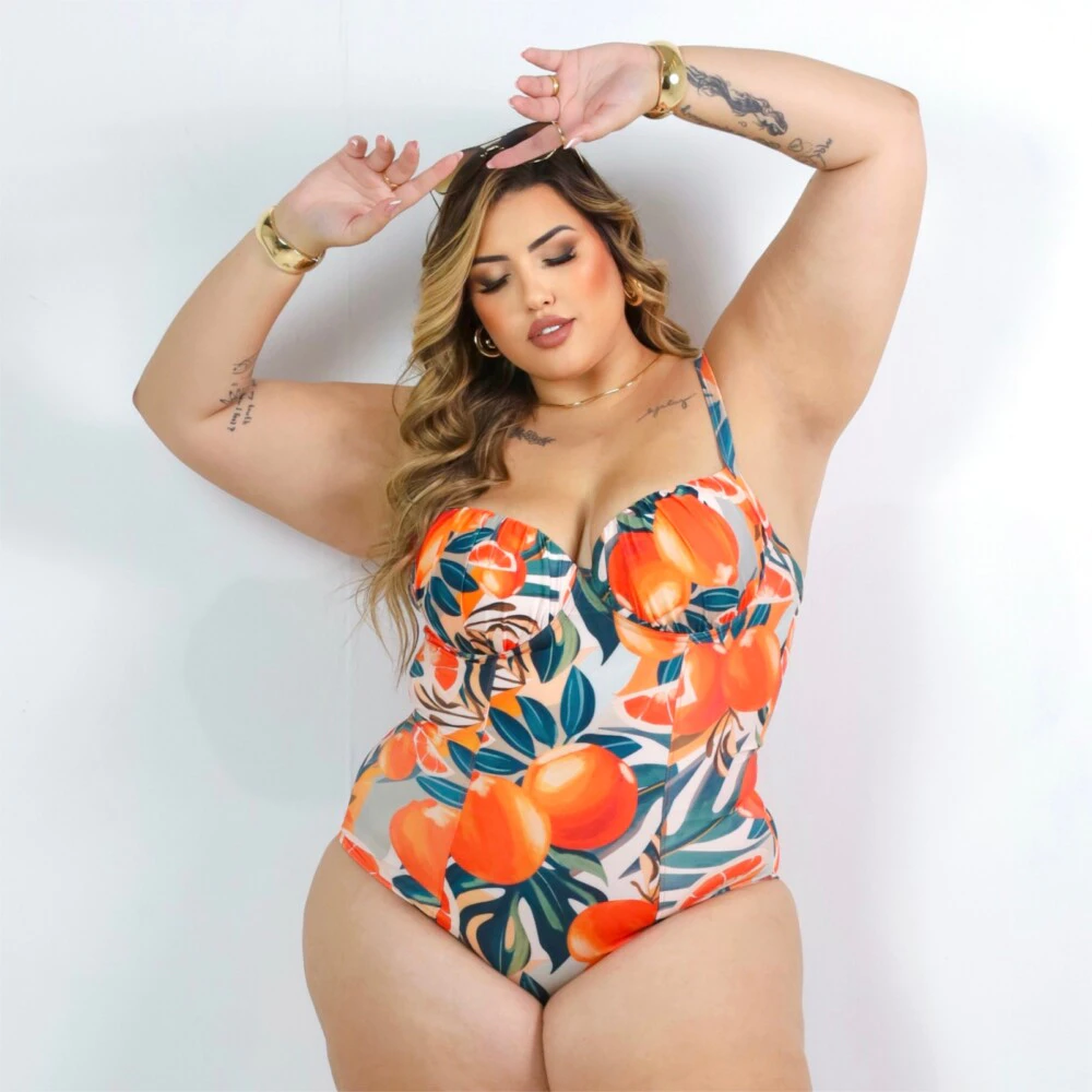 Alternative view of Maiô Plus Size Barriga Zero Ref 2372 Estampa Laranja