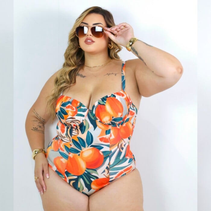 Maiô Plus Size Barriga Zero Ref 2372 Estampa Laranja - 52