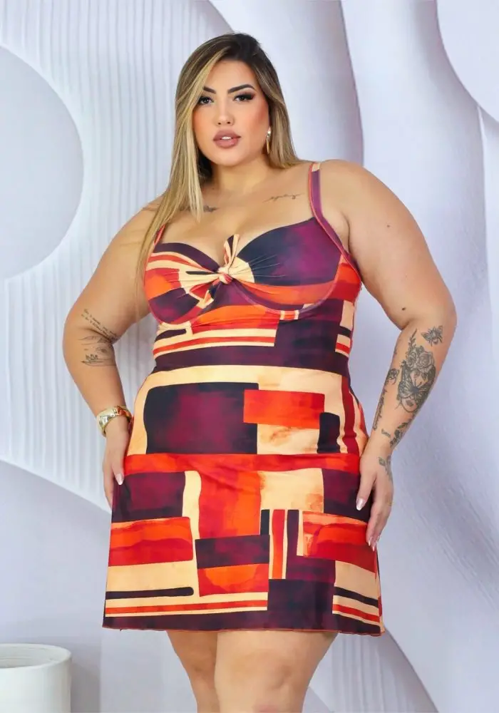 Maiô Plus Size Com Saída Com Bojo Ref 00270 Estampa Telha