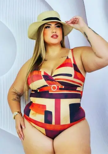 Maiô Plus Size Com Bojo Ref 00295 Estampa Telha
