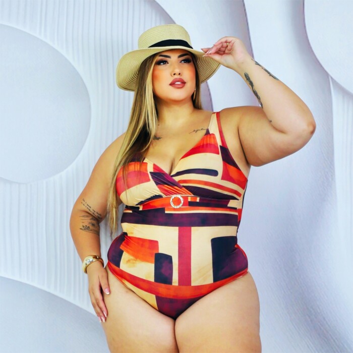 Maiô Plus Size Com Bojo Ref 00295 Estampa Telha - 46