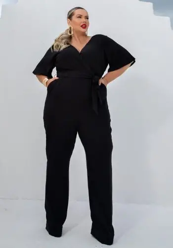 Macacão Longo Feminino Plus Size Manga Curta Ref 900746 Preto