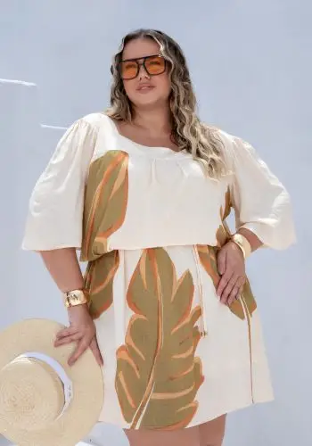 Vestido Plus Size Manga Curta Ref 900748 Bege