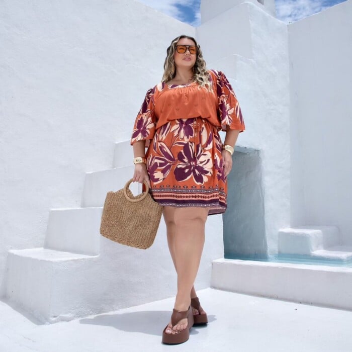 Vestido Plus Size Manga Curta 900748 Estampa Telha - 54